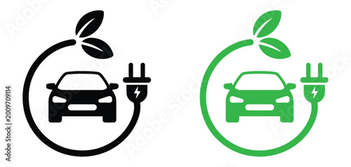 Tableau sur toile EV charging station icon, electric car and plug symbol for eco friendly transport, clean energy mobility and vehicle charging vector illustration