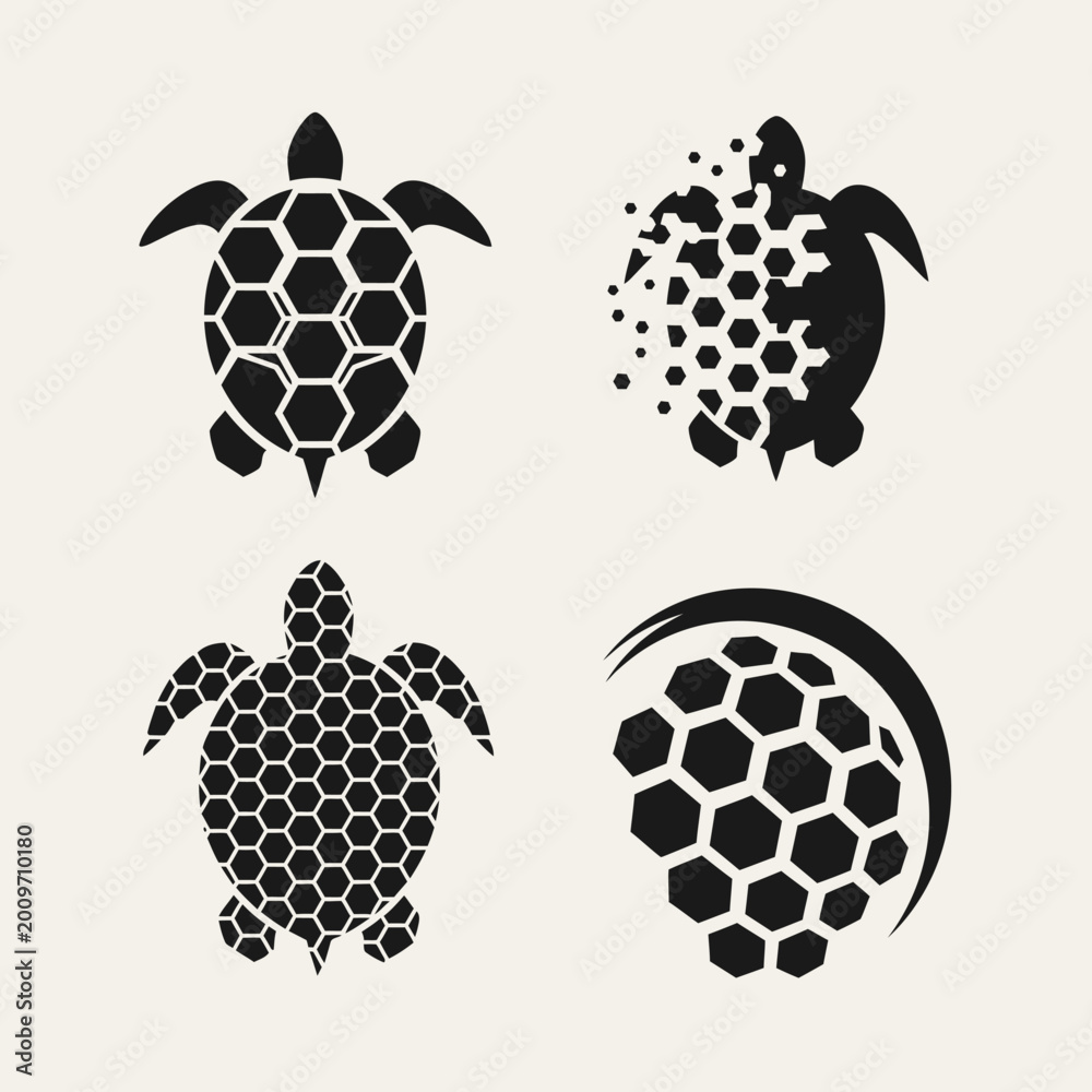Fototapeta premium Turtle Silhouettes with Hexagonal Patterns and Abstract Designs