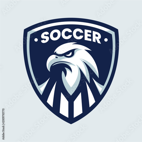 Soccer Eagle Shield Logo Emblem — Fierce Sports Team Crest and Mascot Design in Navy Blue