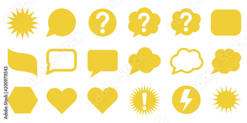 Speech bubbles vector illustration with yellow comic symbols, narration elements, and cartoon text designs.