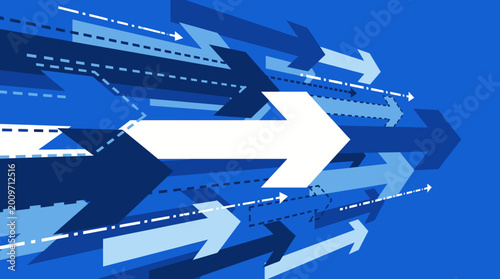 Arrows point forward in abstract blue graphic design illustration