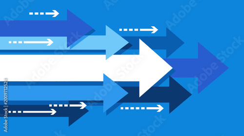 Arrows pointing forward in different shades of blue and white on blue background