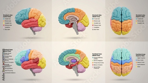 Anatomical and functional brain maps with labeled areas