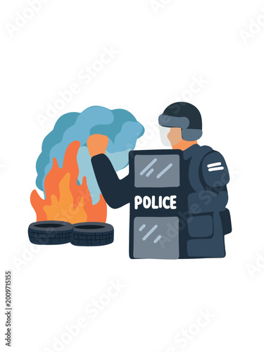 Photos city protest with police maintaining order vector clipart
