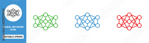 Cuadro en lienzo neural network icon line style ai connection data nodes editable stroke vector s
