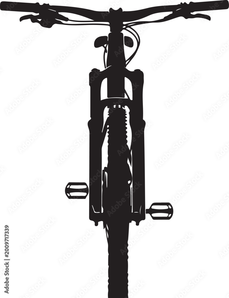 Naklejka premium Black mountain bike silhouette, rear view, bicycle icon, cycling graphic