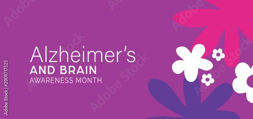 Alzheimer's and Brain Awareness Month in June with purple Design elements 