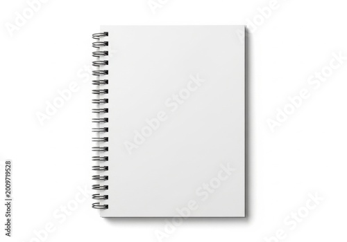 Spiral-bound blank notebook with clean white pages isolated on white background