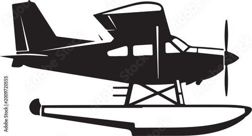 Seaplane, airplane, floatplane, black, vector, illustration, aircraft
