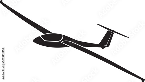 Glider airplane, black silhouette, vector aircraft, aviation icon
