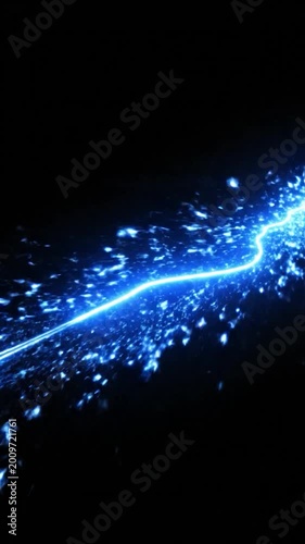 A bright blue energy line glows against a dark background