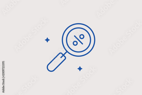 Fotografía Magnifying glass with percent sign line icon for searching deals and price comparisons