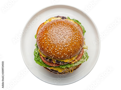 gourmet double cheeseburger with fresh toppings