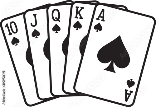 Tableau sur toile Five spades playing cards in hand