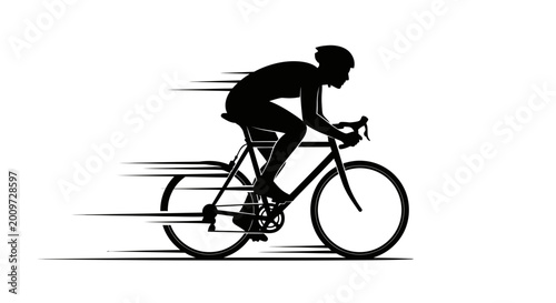 Silhouette Vector Illustration of a Professional Cyclist Racing at High Speed on a Road Bicycle with Motion Lines