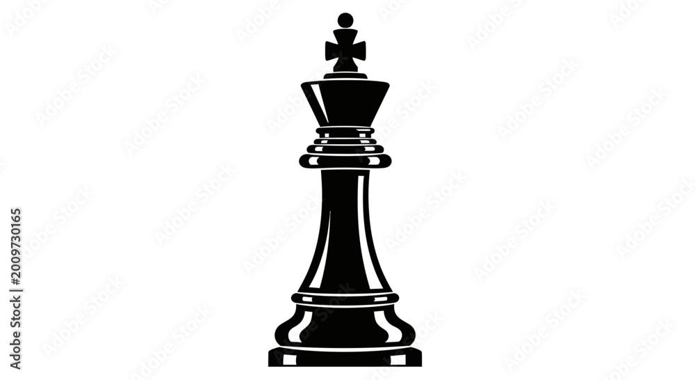 Obraz premium Black Chess King Piece Vector Illustration Isolated on White Background - Strategic Leadership Symbol