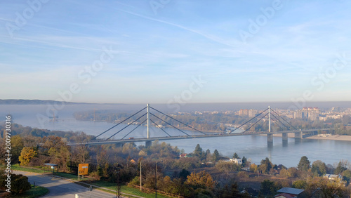 fog and low cloud above Danube River in Novi Sad in autumn