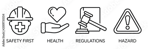 Foto Work safety banner construction icon, work safety sign symbol, industrial protec