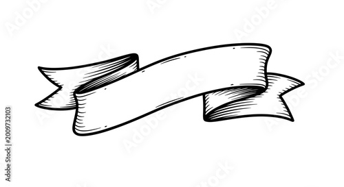 Vintage Hand-Drawn Ribbon Banner Vector Illustration in Engraving Style