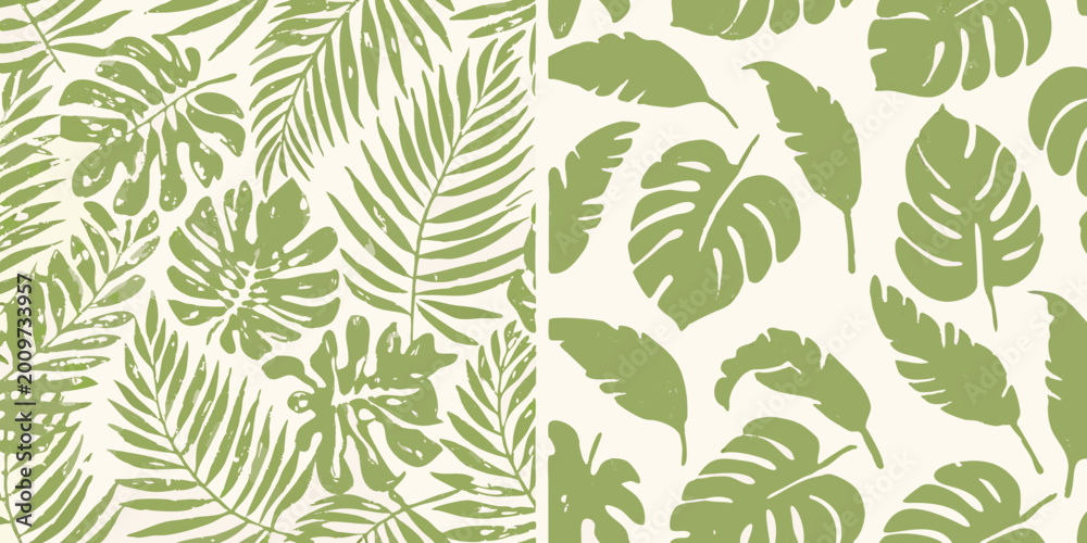Fototapeta premium Tropical leaves pattern seamless green foliage illustration on a light background high quality professional detailed