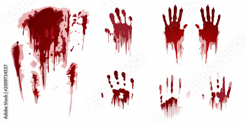 Quadro su tela Bloody handprints and splatters collection vector illustration on a white backgr