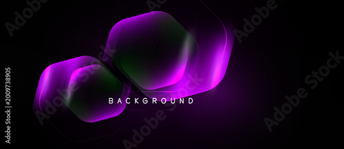 Konstfotografi Dark abstract background features glowing hexagonal shapes