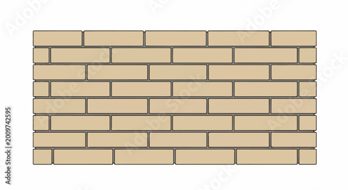 A beige brick wall with a running bond pattern and dark grout