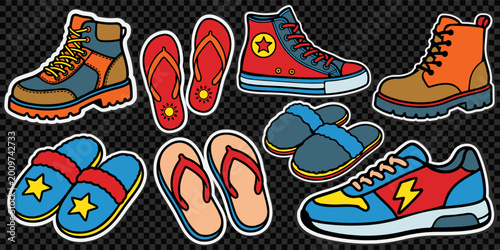 Bild auf Leinwand Pop art sticker set with footwear and shoes