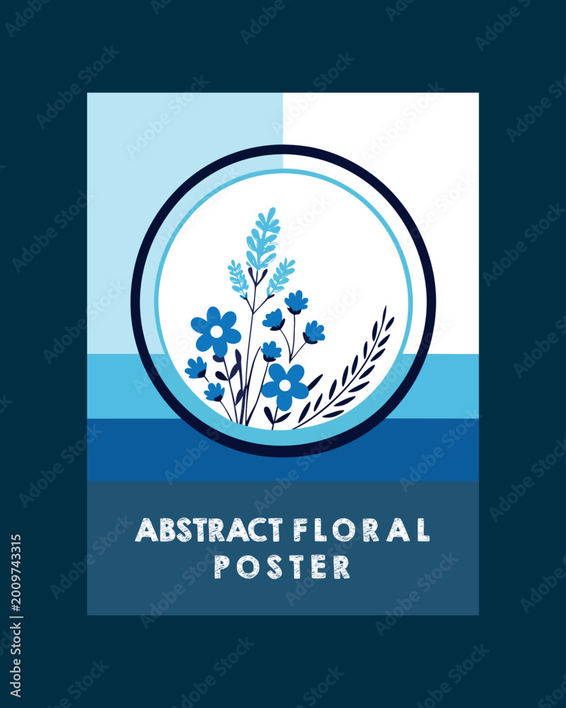 Naklejka premium Blue floral poster with abstract design