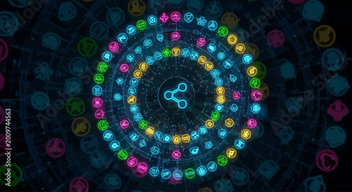 Canvas Print Colorful Circle of Glowing Neon Lights.