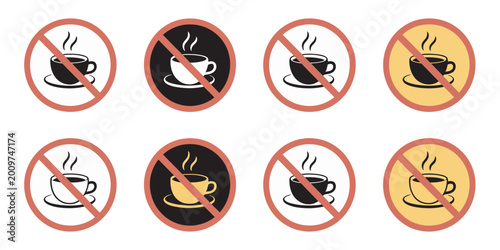 Tableau sur toile No coffee cup vector icon, crossed coffee mug with prohibition sign, no hot drin