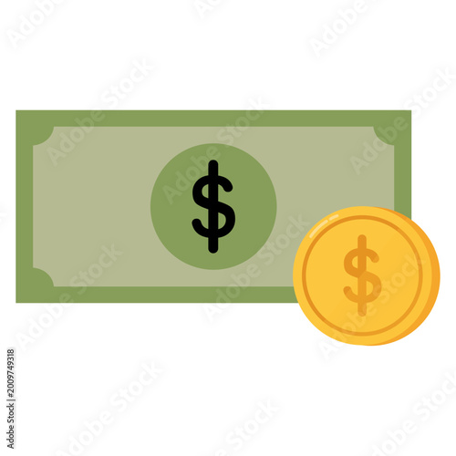 US Dollar Banknote and Gold Coin Icon