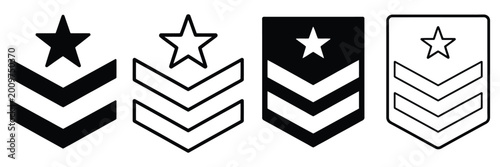 Tableau sur toile Military rank badge icon set, editable stroke chevron emblems in simple flat line vector style for army rank and insignia design