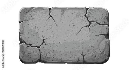 Cracked ancient stone tablet with weathered surface and intricate fissures, isolated on white background