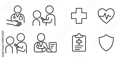 Medical staff conducting consultation in icon set