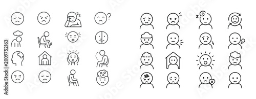 Facial expression and emotion icons arranged on grid