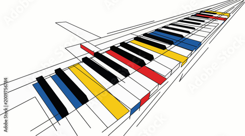 Colorful Abstract Piano Keyboard Perspective on White.