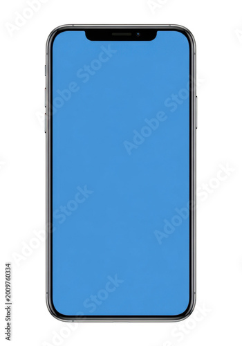 Modern smartphone with solid blue screen mockup