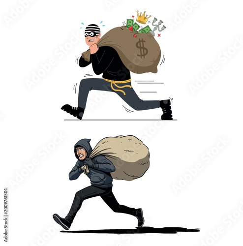 Cuadro en lienzo Vsai criminals running away with stolen money and goods