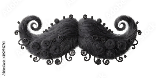 Curled Black Mustache with Ornate Ends, Facial Hair Illustration