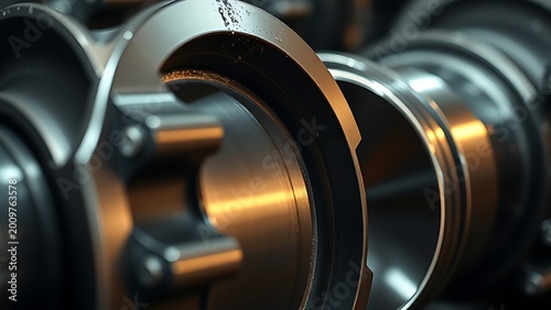 Massive, precisely machined crankshaft with a sheen of oil.