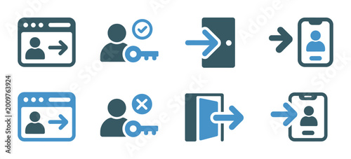 Tableau sur toile Login and logout icon set, sign in and sign out vector symbol illustration, user