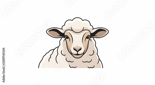 Cartoon sheep face with fluffy wool and light brown ears