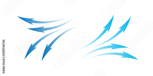 Set of blue arrow showing air flow. Air flow vector illustration, blue cold fresh stream from the air conditioner vector illustration isolated on white background. eps 10