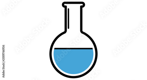 Simple Icon of a Round Bottom Flask with Blue Liquid, Science Lab Equipment