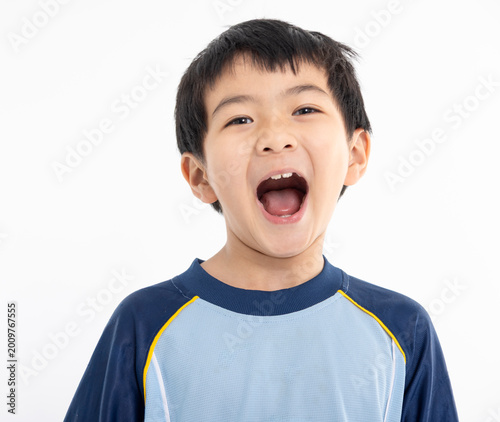 Excited and Happy Little boy face isolated on white