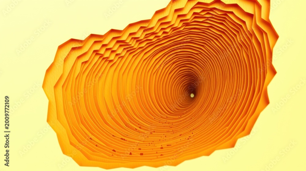 Fototapeta premium Abstract orange layers create swirling tunnel illusion. Warm tones dominate composition, hinting depth, perspective. Minimalist design.