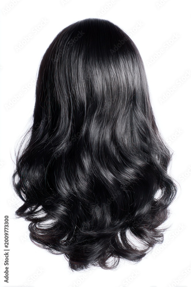 Naklejka premium Black wavy wig on a white background