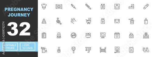Photos Pregnancy journey line icon set