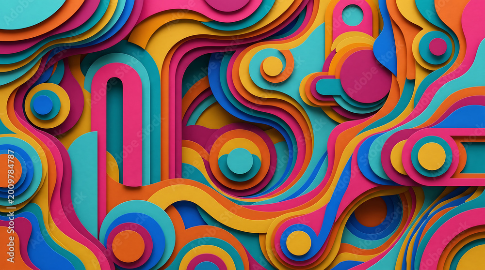 Obraz premium Vibrant Abstract Art with Smooth Flowing Curves, Dynamic Layers, and Bright Interlocking Shapes Creating a Lively Modern Graphic Design